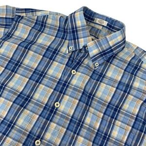 Peter Millar Shirt Mens Size Medium Blue Plaid Button Down Short Sleeve Casual